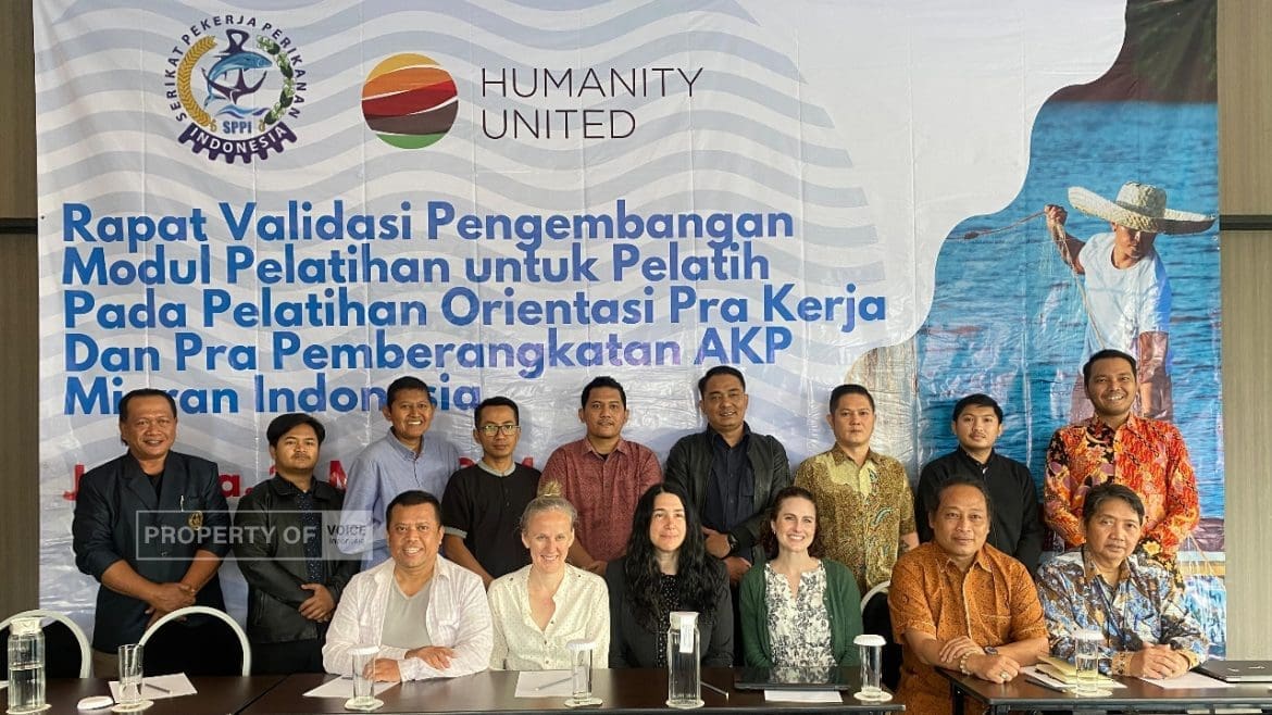 Foto : Serikat Pekerja Perikanan Indonesia (SPPI) bersama Humanity United menggelar diskusi khusus untuk Validasi pengembangan modul pelatihan ( Foto : VOICEIndonesia.co/iko)